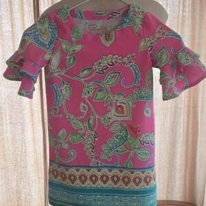 Super cute - PAPPAGALLO - Girl's Pink Green Floral Ruffle Sleeve Dress - Size XS